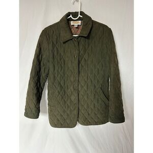 Talbots Womens Olive Green Snap Button Quilted  Barn Jacket Paisley Lining Small